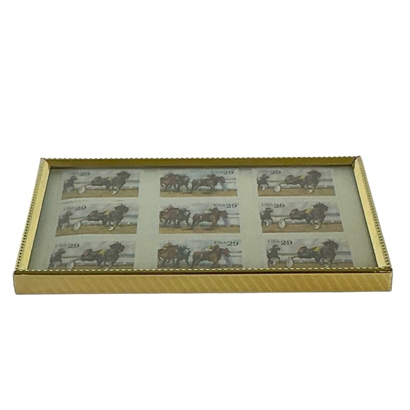 1993 Sporting Horses Harness Racing 29c Stamp Sheet of 9 in Gold Frame Stamp Art - Picture 7 of 16